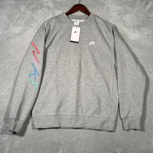 Nike Sweatshirt Men MT Medium Tall Crewneck FB7475-063 Brushed Back Graphic Crew - Picture 1 of 11
