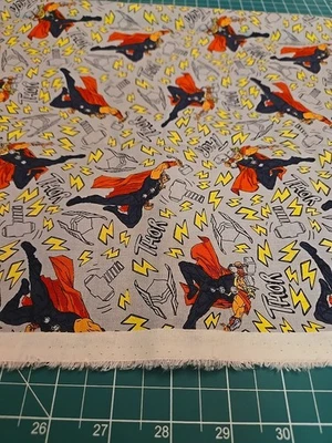 Marvel Retro Thor Hammer fabric 1/2 Yard  Avengers Lightening Bolt Precut Cotton - Image 1 of 4