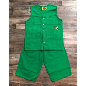 Vintage Cest TOI Small Green Denim Vest & Shorts Set New w Tags Hip Hop - Picture 1 of 13