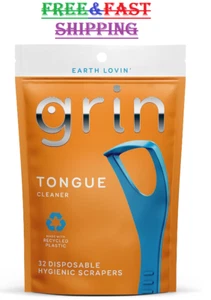 GRIN Tongue Cleaner, 32 Count, Disposable Tongue Cleaner, Hygienic Scraper, Recy - Picture 1 of 7