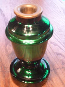 Metallic Green Glass Taper Candle Holder with Brass 6" - Picture 1 of 4