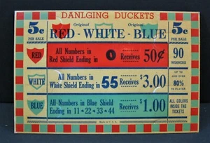 Vintage 5ct Dangling Duckets R.W.B Punch Board Win Payout Display Top Prize Sign - Picture 1 of 1