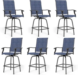 Outdoor Swivel Bar Stools With Arms Set of 6 Patio Bar Height Chairs Blue - Picture 1 of 10