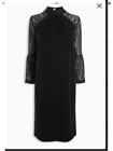 New Next Size 8 Black High Neck Lace Flared Sleeve Midi Dress Evening