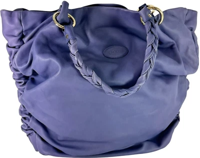 TOD'S Violet Leather Large Hobo Tote Bag Made in Italy - Image 1 of 4