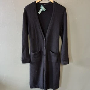 Ralph Lauren Black Cashmere Wool Long Sleeve Knit Cardigan Womens Sweater Size M - Picture 1 of 4