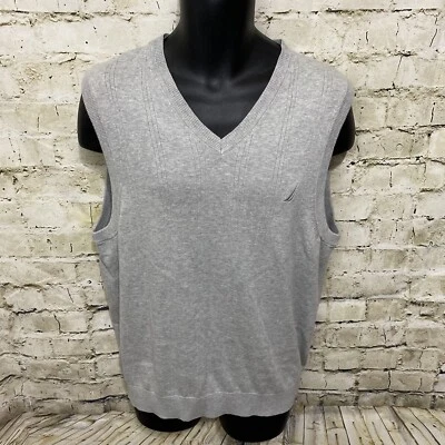 Chaleco Suéter Nautica Para Hombres Gris Medio Cuello en V Algodón Foto 1 de 4
