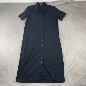 James Perse Shirt Dress Women 1 Small Black Button Down Side Vents Short Sleeve - Picture 1 of 15