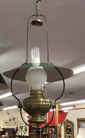 19th c hanging kerosene light fixture electrified c1880 with original tin shade Cover