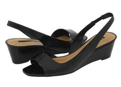 Nuevo Zapato BANDOLINO Mujer Cuero Negro Tacón de Cuña Cordones Punta Abierta Talla 7.5 M Foto 1 de 2