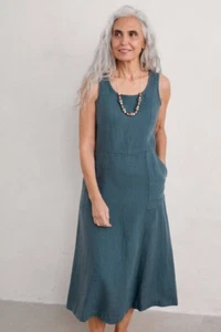 Seasalt Women's Dress - blue Grass Wave Sleeveless Linen Dress - Regular - Pool - Picture 1 of 5