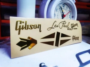 2Pcs GIBSON LES PAUL Electric Guitar Headstock Self-Adhesive Metal Stickers Gold - Picture 1 of 1