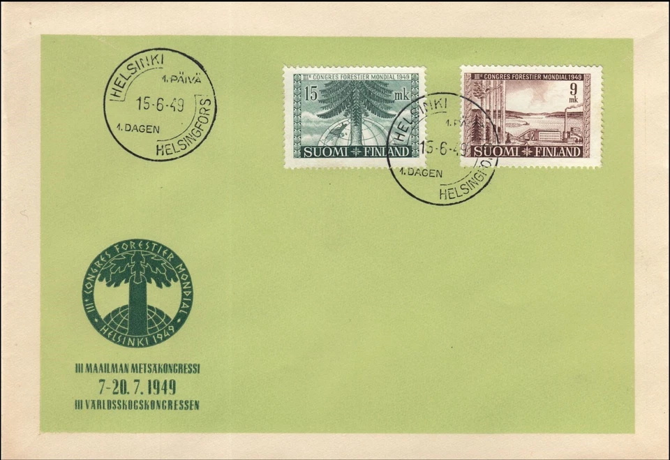 Forestry Protection Congress In Finland Save Forest Trees FDC Cover 1949 - Image 1 of 1