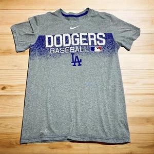 Los Angeles Dodgers T Shirt Nike Swoosh Tee Dri Fit Mens Sm Gray Athletic Cut - Picture 1 of 5