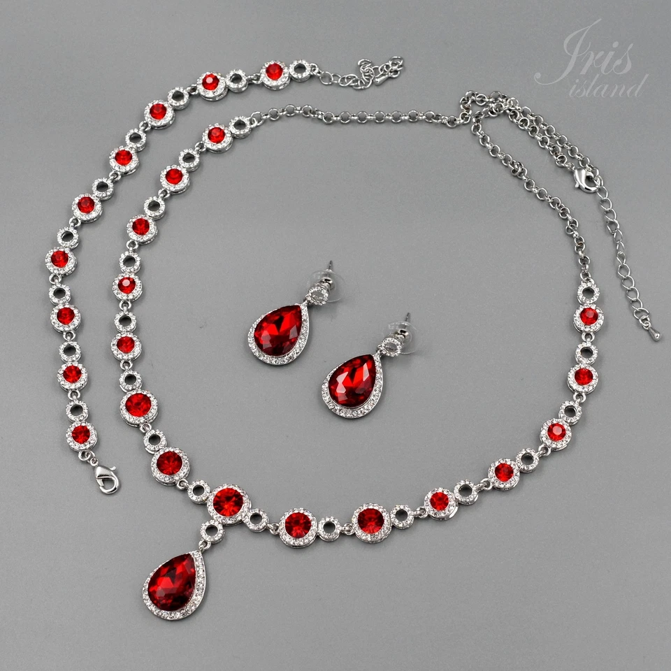 Красный кристалл ожерелье серьги браслет свадебные ювелирные изделия комплект 07840 Рождественский подарок - Изображение 1 из 4
