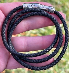 JOHN HARDY Bamboo 925 sterling silver black leather triple wrap bracelet signed - Picture 1 of 11