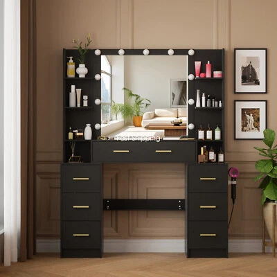Vanity Desk Set with LED Lighted Mirror 7 Drawers, Dressing Makeup Table - Image 1 of 4