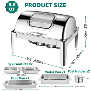 Roll Top Chafing Dish Buffet Set Stainless Steel Catering Warmer 9QT Food Warmer - Picture 1 of 8