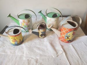 5 Metal Child's Toy Watering Cans Ohio Art Sprinkling Assorted Sizes 