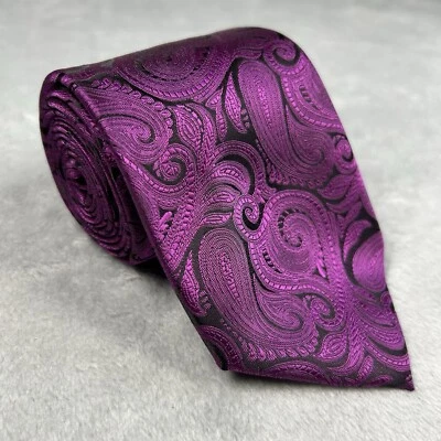 Laurant Bennet Milano Purple/Black Paisley Micro-Fiber Tie 57"x 3.25" NWT - Image 1 of 4