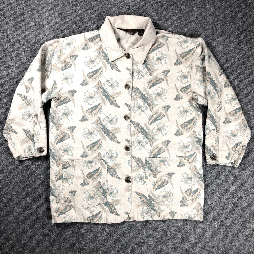 ВИНТАЖНЫЙ Eddie Bauer цветочный узор Chore рубашка куртка женщин S льняной пальто - Изображение 1 из 4