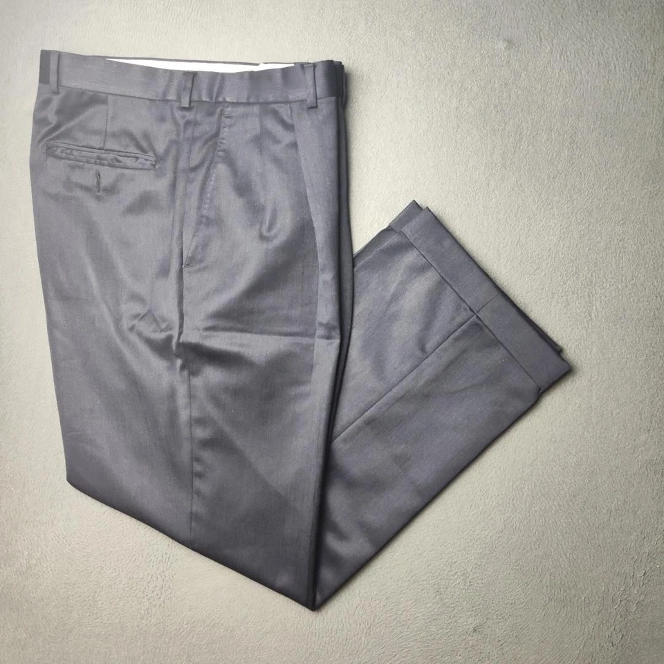 Pantalones de vestir Jack Victor para hombre 34x30 azul lana Michael cachemir plisado con puños Foto 1 de 4