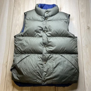 LL Bean Goose Down Puffer Vest Snap Button Mens Size Small Green Pockets VTG - Picture 1 of 13