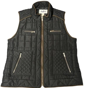 Daytrip Damen gefütterte schwarze Steppjacke GRÖSSE LARGE goldfarbene Reißverschlussakzente - Bild 1 von 11