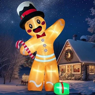 GUDELAK 12ft Gingerbread Man Inflatable - Outdoor Xmas Decoration with LED Lights