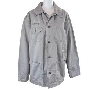 Stussy Utility Chore Jacket Size Medium Gray Twill Red Bandana Lining Button-Up - Picture 1 of 12
