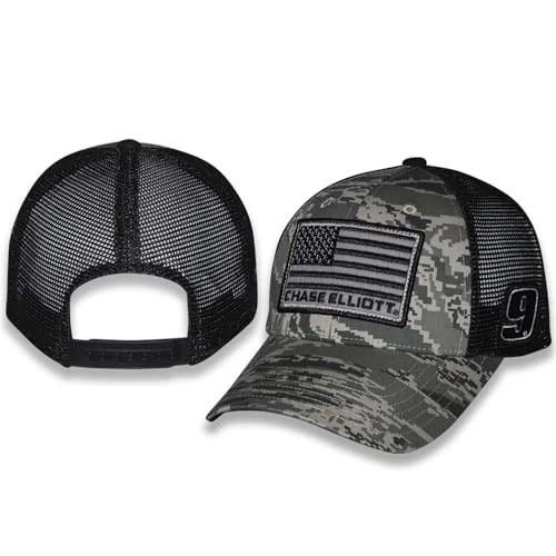 Chase Elliott #9 NASCAR 2025 Green Digital Camo USA Flag Snapback Black Mesh Hat - Image 1 of 1