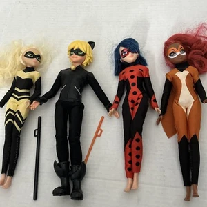 Miraculous Ladybug Dolls Ladybug, Queen Bee, Cat Noir, Rena Rouge 4 Pieces - Picture 1 of 13