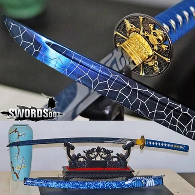 Handmade Carbon Steel Blue Blade Japanese Samurai Sword Real Katana Skull Tsuba - Image 1 of 4
