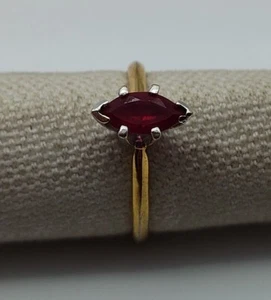 Vintage Red Marquise Solitaire Stone JED Sterling Vermeil 925 Ring Size 7 - Picture 1 of 7