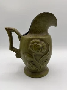 Vintage Royal Haeger Avocado Green Pitcher, Floral Raised Relief, MCM - Picture 1 of 9