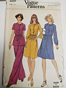 Vogue 8930 Dress Tunic Top Pants Sewing Pattern Ladies 12 UC VTG 80s Tie Belted - Picture 1 of 7