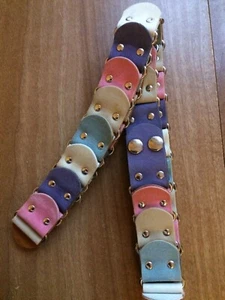 1990's Ladies Pastel Multicoloured Suede/Leather Hip Belt Snap Fasten Adjustable - Picture 1 of 7