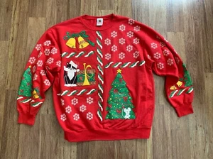 VTG 90’s Christmas Sweatshirt Cat Mouse Holiday Time Graphic Crew neckMed-LG Red - Picture 1 of 10