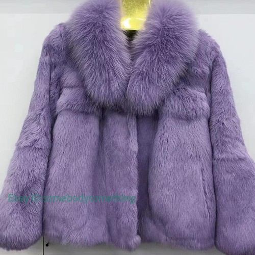 OFF WHITE Giacca corta 100% vera pelliccia di coniglio donna ispessita casual sciolta collo a V