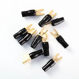 10 pcs New 4 Gauge Black Gold Crimp Spade Terminal Connectors Free Shipping - Picture 1 of 3