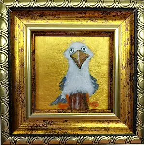 Seagull painting Framed art Funny Sea gull Bird mini Painting Bird Artwork 2x2 - Picture 1 of 10