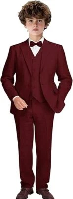 Traje de lino de 3 piezas para niños calce ajustado verano playa boda trajes formales niños esmoquin Foto 1 de 4