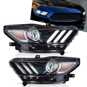 2x Amber VLAND Headlights For 2015 2016 2017 Ford Mustang W/LED DRL  Assembly - Picture 1 of 12