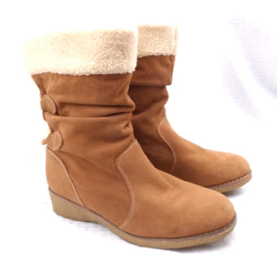 Botas de gamuza holgadas Lands End forradas de lana suela de crepé marrón arena para mujer 9D Foto 1 de 4