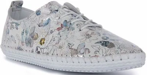 Justinreess Inglaterra Estampado Floral Sin Cordones Mujer Tenis Blanco EE. UU. 3-9 - Imagen 1 de 6