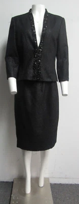 CAROLINA HERRERA Traje Falda Tweed Negro con Ribete de Lentejuelas Talla 12 Foto 1 de 4