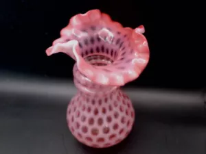 Fenton Glass Cranberry Opalescent Honeycomb Vase. 6.5 in. tall. L. G. Wright - Picture 1 of 7