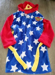 girls WONDER WOMAN FLEECE BATH ROBE HOOD BELT size medium red white STARS blue - Picture 1 of 1
