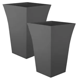 2 x 23 Litre Grey Plant Pot Indoor Outdoor Garden Square Plastic Flower Planter - Picture 1 of 1