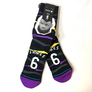 Stance Socks Mens Large NBA Faxed LeBron James Crew Mid Cushion Cotton Blend - Picture 1 of 7